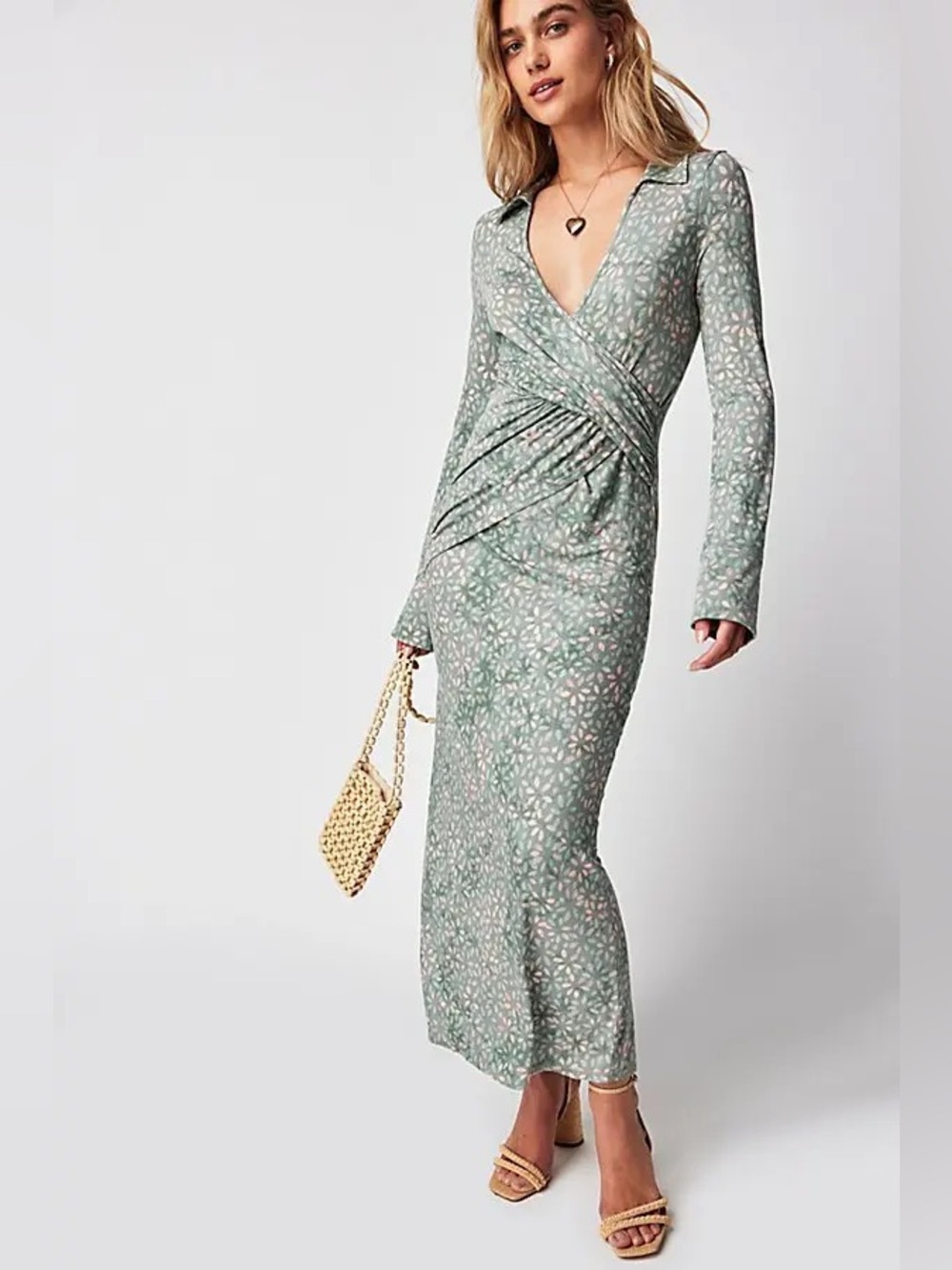 Free People Shayla Wrap Midi Dress In Mint Combo